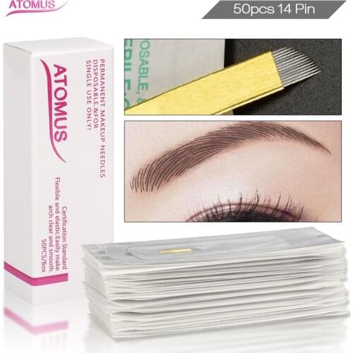 50pcs Tattoo Blade PCD 14pin Agujas Para Microblading Aiguille Tatouage Tattoo Needle Micro Blading Supply Tattoo Micro Needling