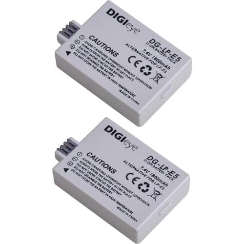2Pcs LP-E5 LP E5 Battery for Canon EOS Rebel XS, Rebel T1i, Rebel XSi, 450D, 500D, 1000D, Kiss X3, X2, Kiss F