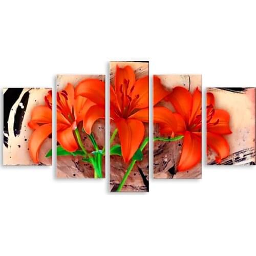 Red Lily Diamond Painting 5 Panel Full Square Round Drill Mosaic embroidery Sale Flowers for Living Room Multi-pictures,A2430