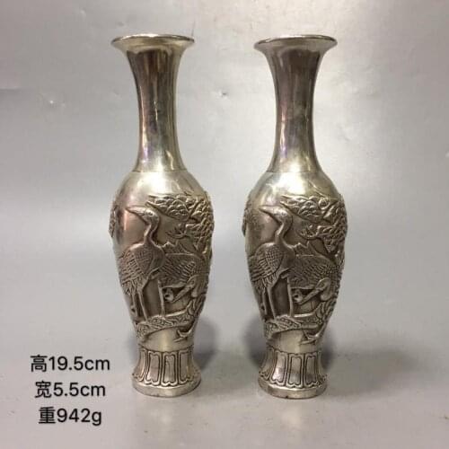 White Copper Statue Pure copper vase, living room decoration, crane Cupronickel vase