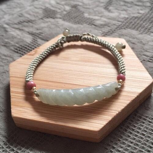 Natural A jadeite hand-carved Ttwisted bracelets jade for men women beads bracelet with jade bracelet charm Hand-knitted rope