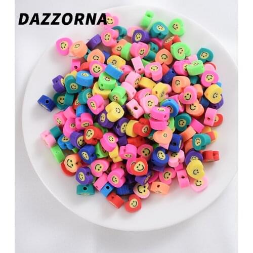50/100Pcs Mixed Heart Shape Smile-Face Polymer Clay Loose Spacer Beads For Jewelry Making DIY Necklace Bracelet Accessories