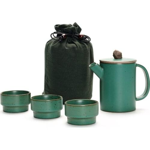 One Pot Three Cups Travel Tea Set Portable Coarse Pottery Express Cup Travel Tea Set Tea Ceremony Set Kung Fu Tea Set Tea Sets