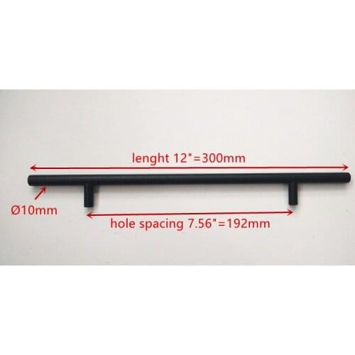 Diameter 10mm,Length:300mm) 12" Matt Black Furniture Hardware Kitchen Cabinet Handle, Bar Pull Handle Stainless Steel T Handles