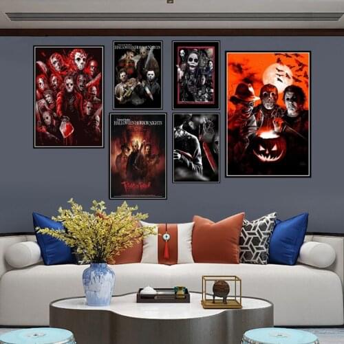 Halloween Horror Night Jason Voorhees Freddy Krueger Movie Wall Art Canvas Painting Wall Decor Home Room Decoration