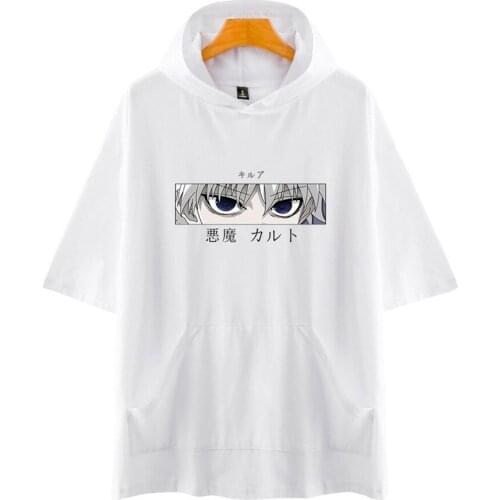 Hunter X Hunter T Shirt Women T-shirt Japanese Anime Kawaii Killua Zoldyck Tops Anime Short-sleeved Hooded Tee Shirt Clothes