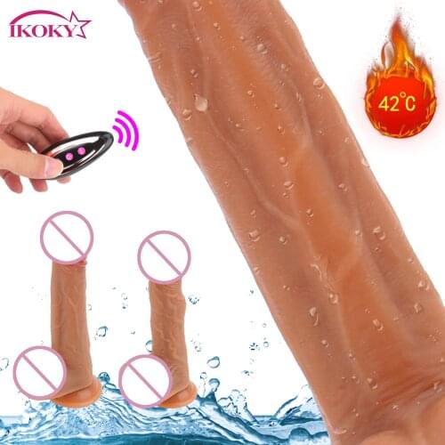 IKOKY Heating Remote Telescopic Vibrators 10 Frequency Female Masturbation Realistic Dildo Vibrator Soft Silicone G-spot