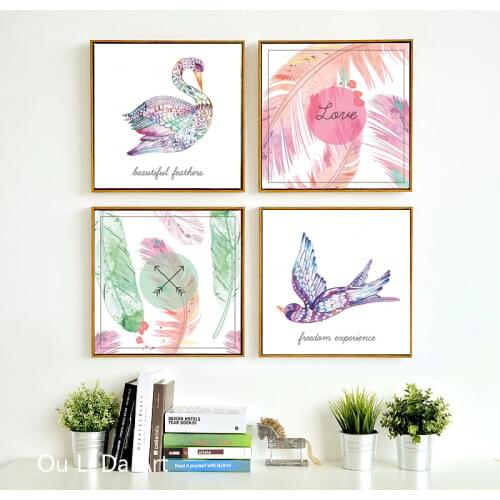 No frame cartoon swan feather landscape canvas printings oil painting printed on canvas modern home wall art decoration pictures