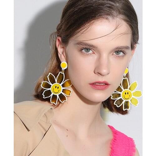 Fashion Acrylic Colorful Creative Big Flower design Smiley sun flower Earrings Party Summer Accessory