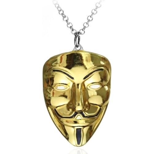 Moive Jewelry V for Vendetta Anonymous Mask Hip Hop Pendant Hacker Mask Alloy Necklace Fashion Gaes Chaveiro