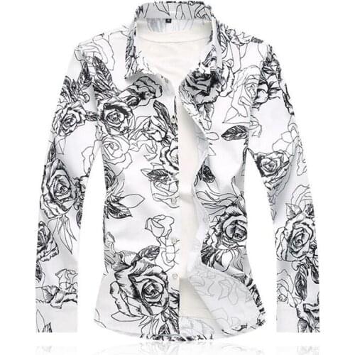 Mens shirt European and American style ink printing large size long-sleeved mercerized cotton long-sleeved camisas para hombre