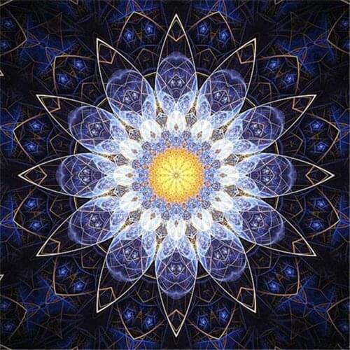 Mandala Flower Printed Water-Soluble Canvas 11CT Cross-Stitch DIY Embroidery Set DMC Threads Handiwork Craft Handmade Magic