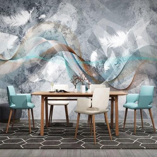 Custom Mural Wallpaper Nordic Modern 3D Abstract Line Geometric Feather Fresco Retro Living Room TV Background Wall Painting 3 D