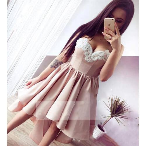 Cheap Vintage Women Lace Cocktail Dresses High Low Satin Short Prom Dress Sweetheart Party Dress 2020 Graduation Dresses