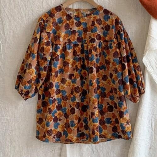 2021 New Casual Girl Dress Spring Autumn Lantern Sleeve Floarl Printed Princess Dresses Kids Clothes 2-6 Years Old