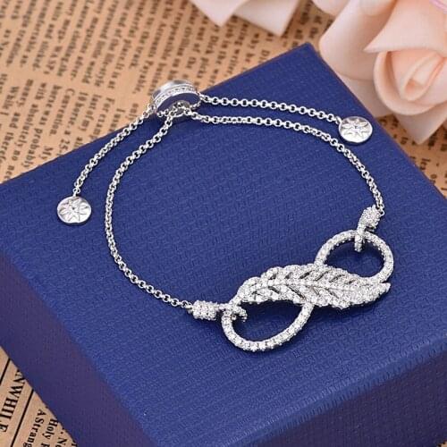 New Elegant Chain Bracelet Silver Color Tree Leaf Charm Bracelet For Women 8 Shape Party Jewelry Gift Zk30