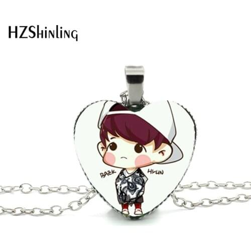 New Kpop EXO Heart Necklace Cartoon Picture Jewelry EXO Pendant Fashion Heart Shaped Necklaces Gifts For Fan HZ3