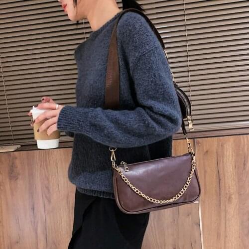 New Arrival 2pcs/set Women Solid PU Handbag Women Messenger Bag Fashion Chain Shoulder Purse Popular Simple Female Daily Bag