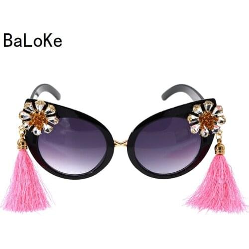 New Arrival Fashion Baroque Retro Women Girl Crystal Cat eye Sunglasses Retro Tassel Sunglasses Summer Beach Outdoor Glasses