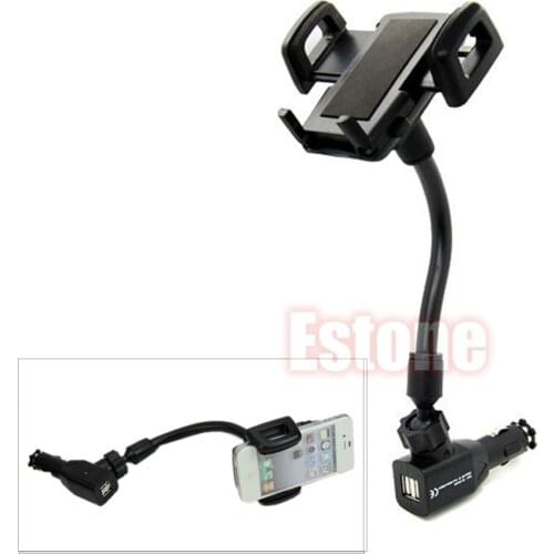 Car Cigarette Lighter Mount Stand Holder + 2 USB Port Charger For Cell Phone Drop shipping