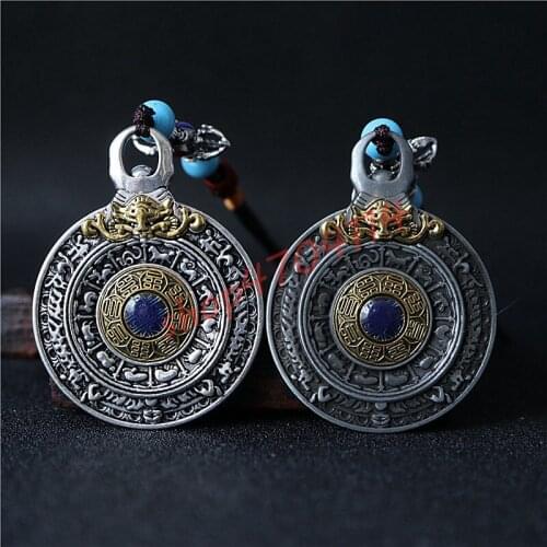 Copper alloy, pure hand-made, Tibetan eight-treasure, six-character veritable pendant, collection of fine arts and crafts