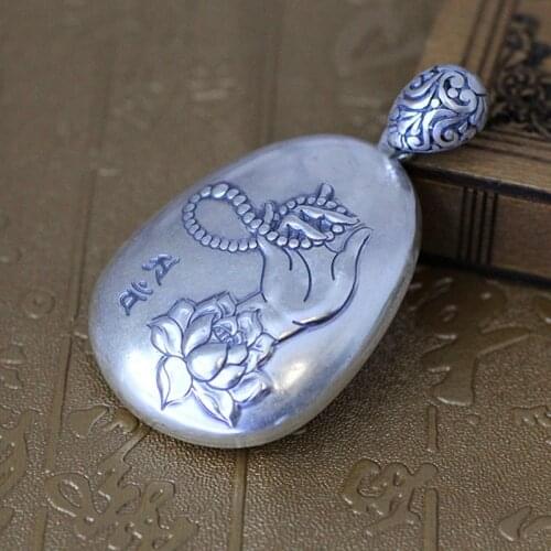 L&P Pure Sterling Silver Tibetan Sanskrit mantra Pendant ,Vintage Lotus Sterling Silver Couples Necklace Pendant Hot Sale