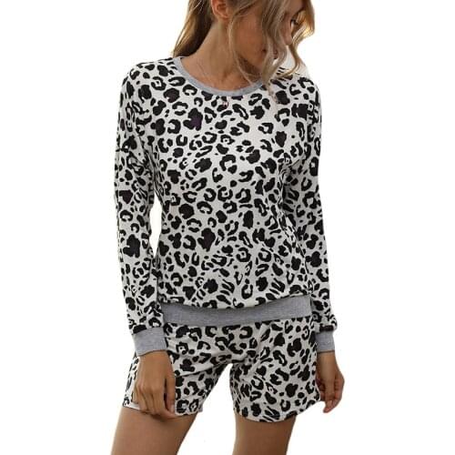 Casual outfits womens loose sports tracksuits fashion bicycle suit summer Leopard Pajamas Long Sleeved Shorts Two Piece Suit