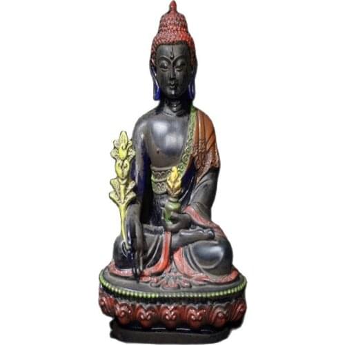 Early collection of antique hand carved glass painting (pharmacist Buddha) Buddha family collection ornaments