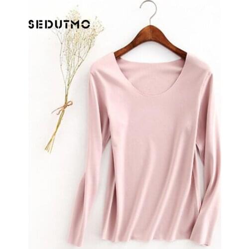 SEDUTMO Winter Velvet T Shirt Women Harajuku Long Sleeve Tops Casual Shirts Cotton Black Autumn Tee Blusas ED454