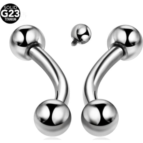 10pcs/lot 16G G23 Titanium Internally Threaded Eyebrow Curved Banana Pircing Body Piercing Jewelry Pircing Umbigo 1.2*8+3+3mm