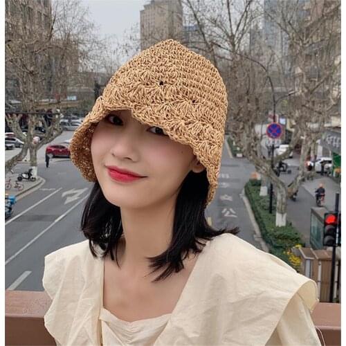 Summer Straw Hat 2020 Ladies Packable Beach Cap Women Handmade Foldable Cloche Hats Sun UV Protection Short Brim Bucket Hat