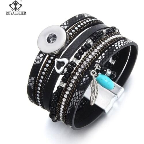 Rhinestone Leather Snap Multilayer Magnet Bracelet Charms Crystal Buckle Fit 18mm Buttons DIY Jewelry For Women Pulsera SZ0582