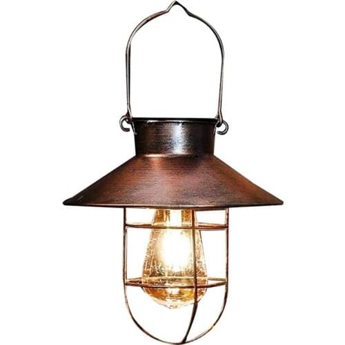 Solar Lantern Lamp Outdoor Hanging Waterproof Vintage Metal Solar Garden Lights With Tungsten Bulb Decorative
