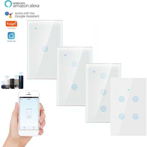 Smart WiFi Touch Switch No gateway hub Required Smart Home 1/2/3/4 Gang Light Switch Support Alexa Smart Life/Tuya APP