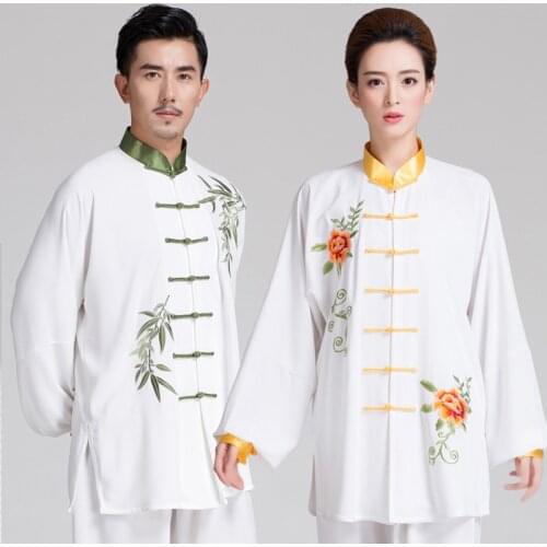 Embroidery Bamboo Long Sleeve Taiji Clothing Kung Fu Uniform Martial Arts Man Woman Tai Chi Suits Wushu Clothes
