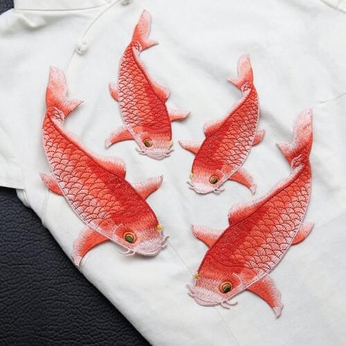 Embroidery red carp without adhesive patch clothing design DIY custom decorative accessories hand sewing golden fish patch