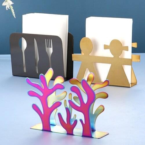 Metal Napkin Serviette Tissue Holder Stainless Steel Napkin Rack Box Dispenser Rainbow Color Plants Home Table Party Decoration