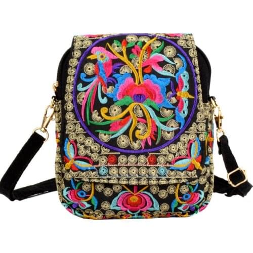 Embroidery Ethnic Vintage Mini Shoulder Bag Women Bags Handmade Flower Embroidered Canvas Shoulder Crossbody Bag Tote Handbag