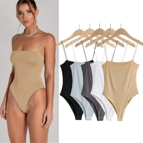2021Jumpsuit Overalls For Women Cotton Bodysuit slim solid Spaghetti strap bodysuit Summer 2021 Holiday Party Female Top