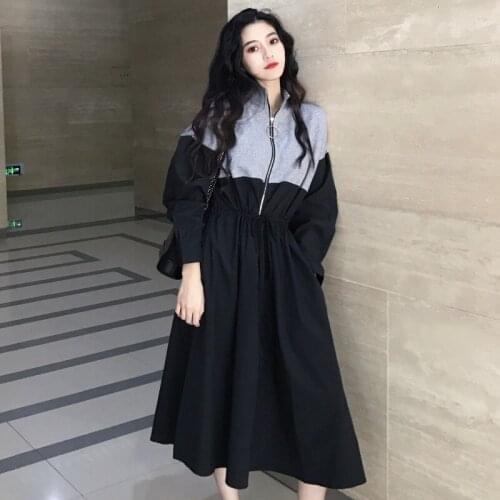 BIG SIZE 2019 Autumn Women Fashion Spliced Cotton Fleece Tops Female Lady Plus Large Long Loose Irregular Sweatshirt Dress
