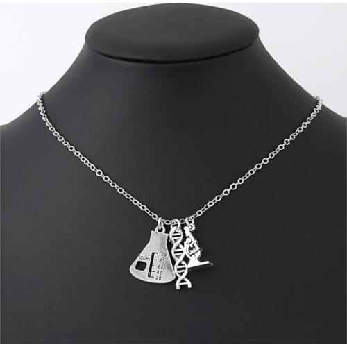 1Pc Chemical Molecule DNA Necklace Biochemistry Molecular Helix Microscope Pendant Collier For Women Gift Jewelry E2706