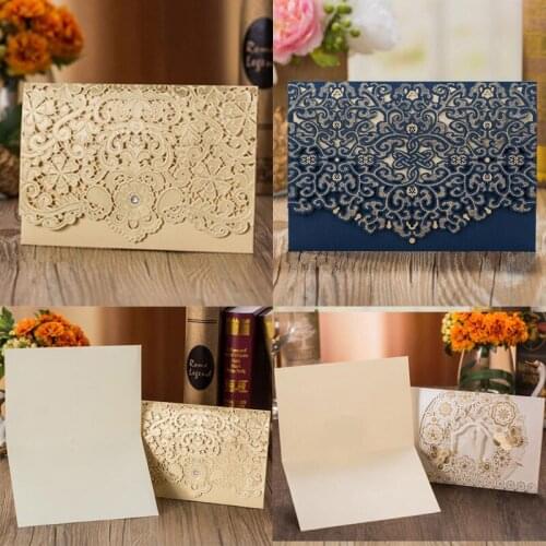 10pcs Elegant Laser Cut Wedding Invitations Card Lace Favors Free Print Greeting Cards Hollow Customize Wedding Party Decoration