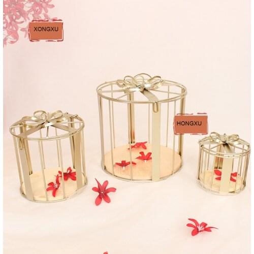 3pcs Set Creative Wedding Supplies Dessert Display Stand Bird Cage Wrought Iron Decorative Gift Box Pre-function Area Decoration