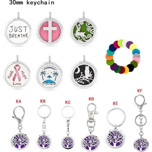 30mm keyring Aromatherapy Essential Oil Locket Pendant key chain diffuser locket pendant Gift 5pcs free pads