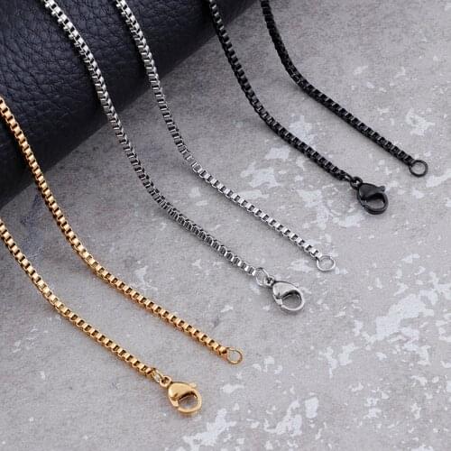 5pcs Lot in bulk thin 2.4mm Box- link Chain Necklace Stainless steel jewelry gold /black 18-28