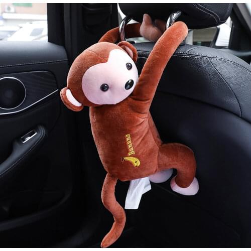 Car Hanging Paper Napkin Tissue Box Car Creative Cartoon Cute Monkey Paper Box Cover Holder Portable for Car Home Office Gift