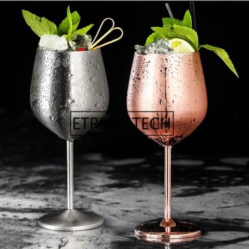 50pcs 304 Stainless Steel Red Wine Glass Silver Rose Gold Goblets Juice Drink Champagne Goblet Party Barware Kitchen Tools 500ml