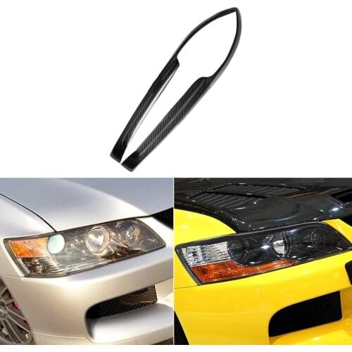 For Mitsubishi Lancer Evolution EVO 7 8 9 2003 2007 Real Carbon Fiber Headlight Cover Eyebrow Eyelids Car Sticker Trim Protector