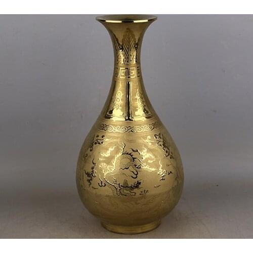 Jingdezhen Ming Dynasty Xuande Year Mark Gilded Gold Dragon Pattern Vase Antique Ornament Antique Collection