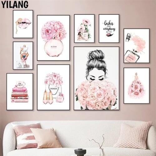 Home Decor Modern Pink Sweet Flower Picture Wall Art Canvas Painting Fashion Make Up Art Posters And Prints For Domitory Design